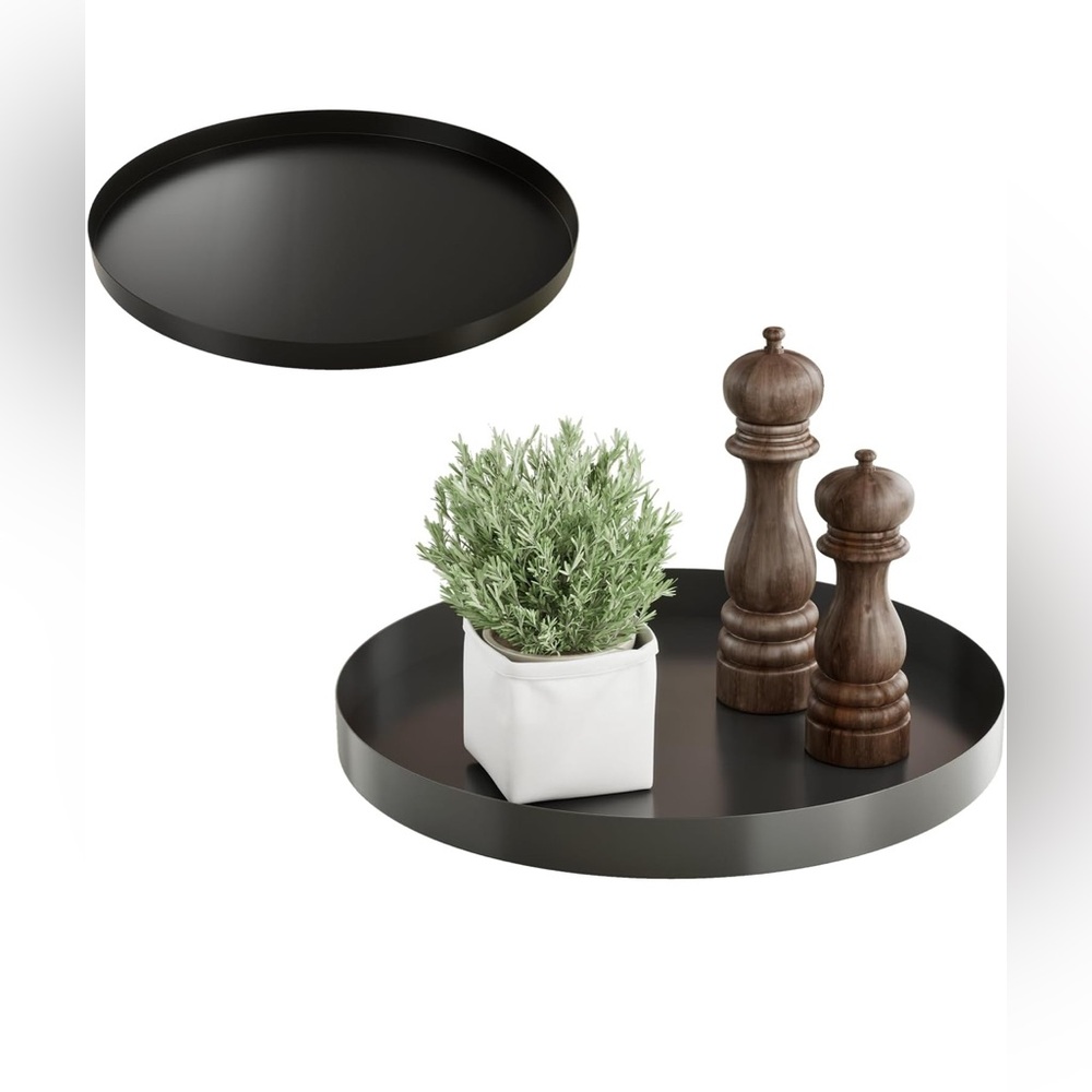 2 Pack Rust-Proof Metal Decorative Trays for Home Decor, Round Coffee Tray Table